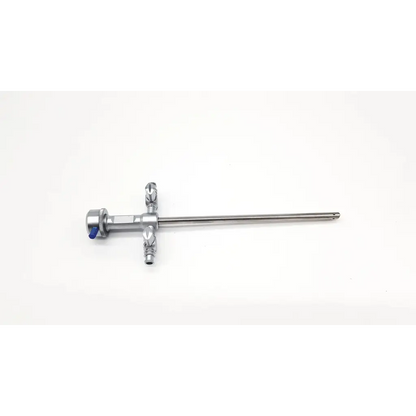 Stainless steel richard wolf cystoscope da24-94 with blue-tipped handle and three threaded ports for surgical use