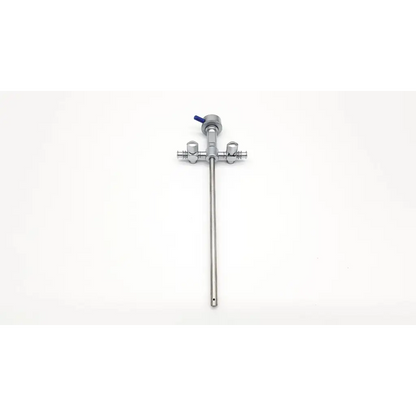 Silver richard wolf 8865.04 cystoscope with long slender shaft and three threaded ports at the top for da24-94 use