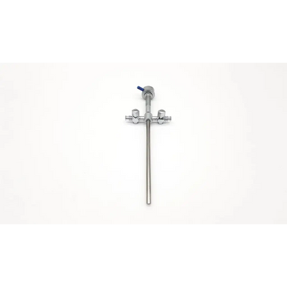 Silver metal dual valve sheath by richard wolf 8885.04 with blue-handled valve and two side-mounted knobs