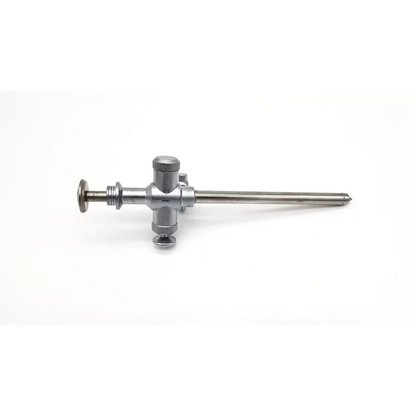 Richard Wolf 8933.01 silver scope sheath with trocar endoscope features long shaft and three knurled adjustment knobs