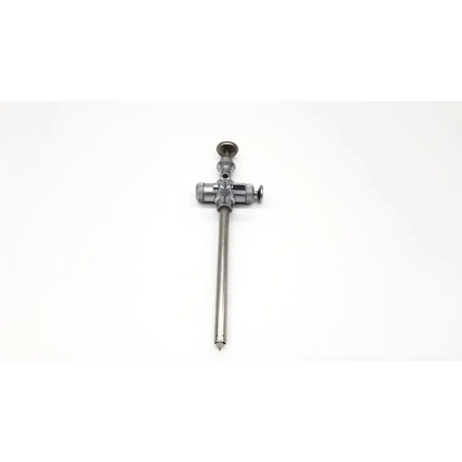 Silver richard wolf 8933.01 scope sheath with trocar endoscope featuring slender shaft and cross-shaped handle with knobs