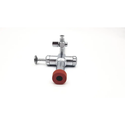 Silver metallic richard wolf 10mm laparoscope with red rubberized tip and valve assembly for medical use