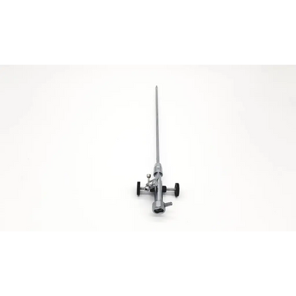 Silver surgical retractor with long shaft and black-handled knobs for richard wolf 8962.29 deflecting bridge orthopedic