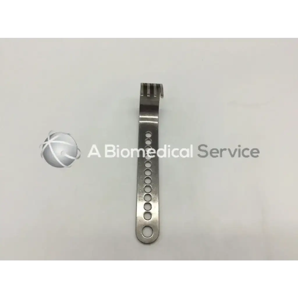 Silver metallic nephew deep blades surgical instrument with circular holes and forked end for self-retaining retractor