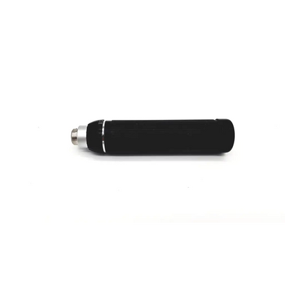 Riester type c battery handle black cylindrical device with metallic silver end cap and chrome accent band