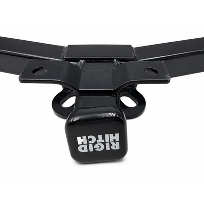 Black rigid hitch trailer hitch receiver with glossy finish and white logo 5000 lb capacity with mounting hardware