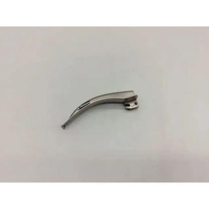 Silver rusch macintosh mac 3 fiber optic laryngoscope blade with metallic finish and rectangular handle attachment
