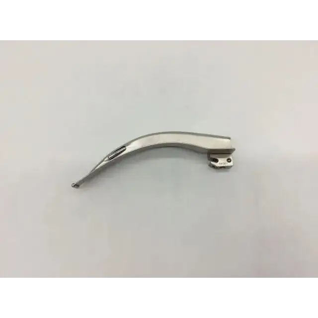 Silver rusch macintosh mac 4 fiber optic laryngoscope blade with bulb and polished metallic finish curved design