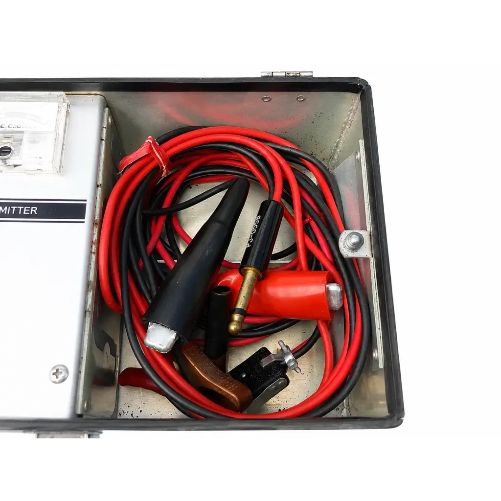 Rycom Instruments 2785-1 buried cable fault locator kit with red and black jumper cables in a metal carrying case