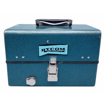 Teal metallic rycom instruments carrying case with black handle and silver latch for buried cable fault locator kit