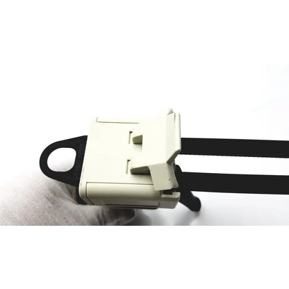 Off-white plastic car seat belt retractor with black metal hook and strap for s-50 impression material cartridges ergonomic use