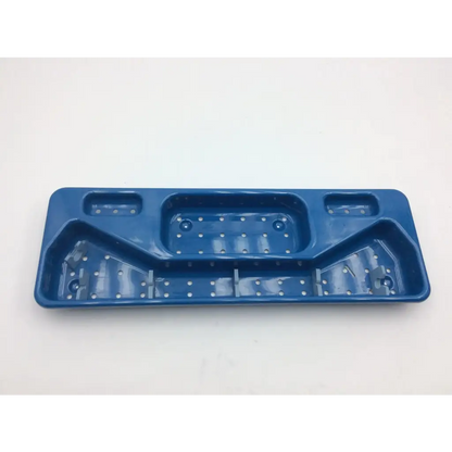 Blue plastic tray with compartments and perforated sections for acmi mra-gt telescope with lid model s6984