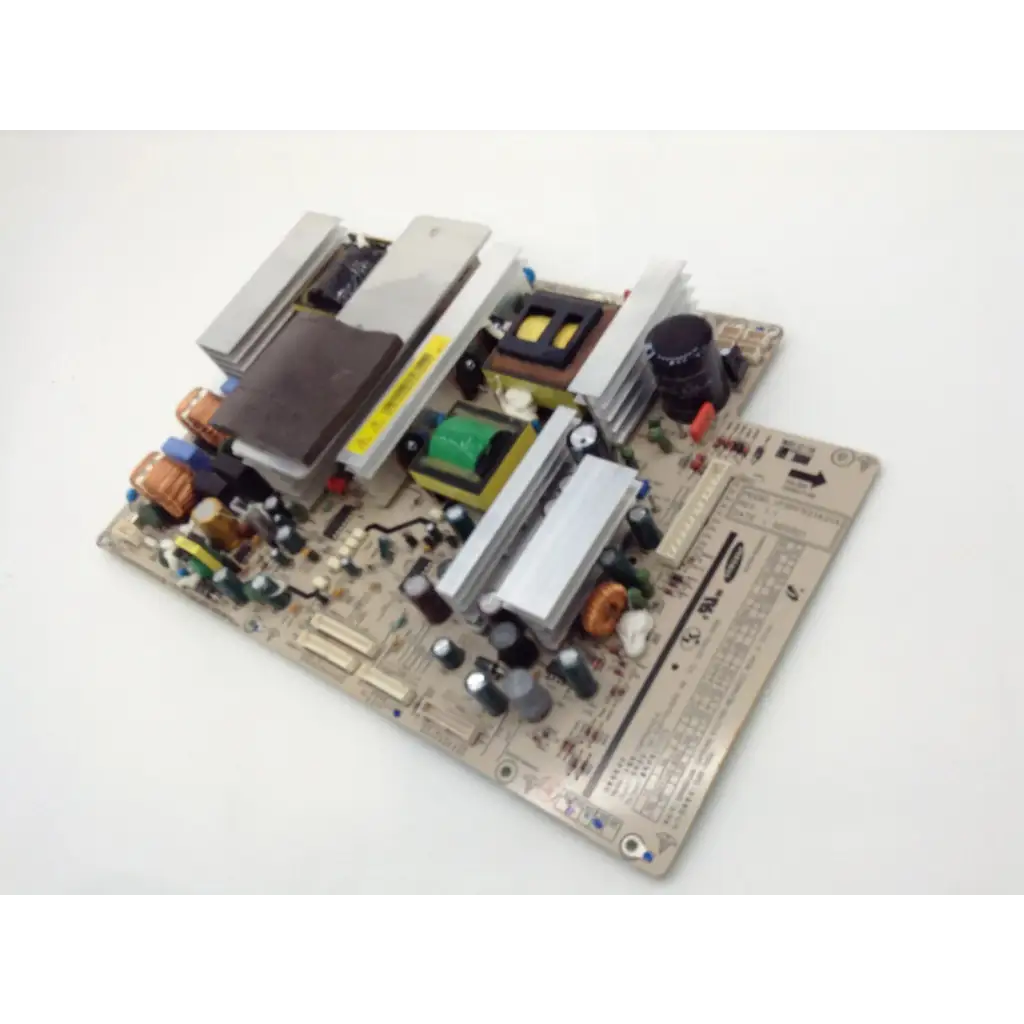 Silver-colored samsung pspf501a01a power supply board with electronic components and heat sinks for reliable power management