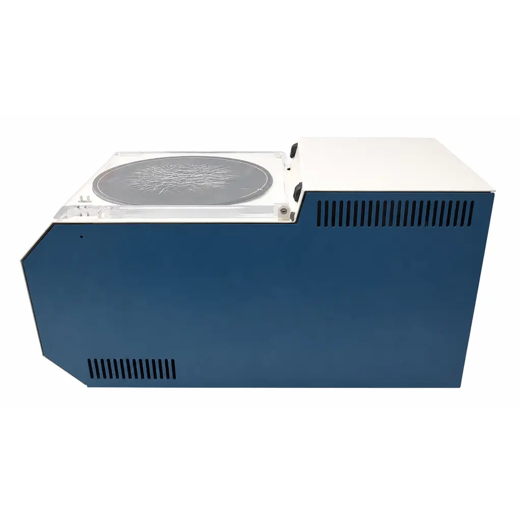 Blue and white biomed certified savant dna110 dna speed vac concentrator with transparent lid and engraved circular rotor