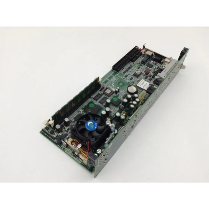 Green circuit board with black components and blue fan featuring connectors and capacitors b930066tab1658825 industrial mainboard