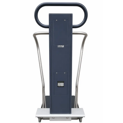 Dark gray industrial-grade scale-tronix wheelchair scale with sturdy metal frame and handle biomed certified