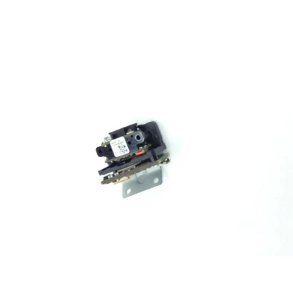 Black plastic and metal electrical switch assembly with white label for scan engine module accessories n5680sr-br0-212 used in biomedical service and responsible electronics recycling replacement parts