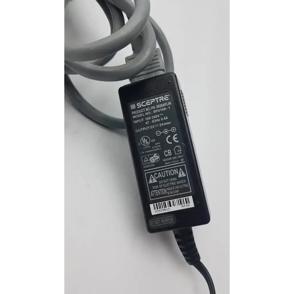 Black rectangular sceptre spu15a-1 switching power supply with gray coiled cable for desktop power supply use