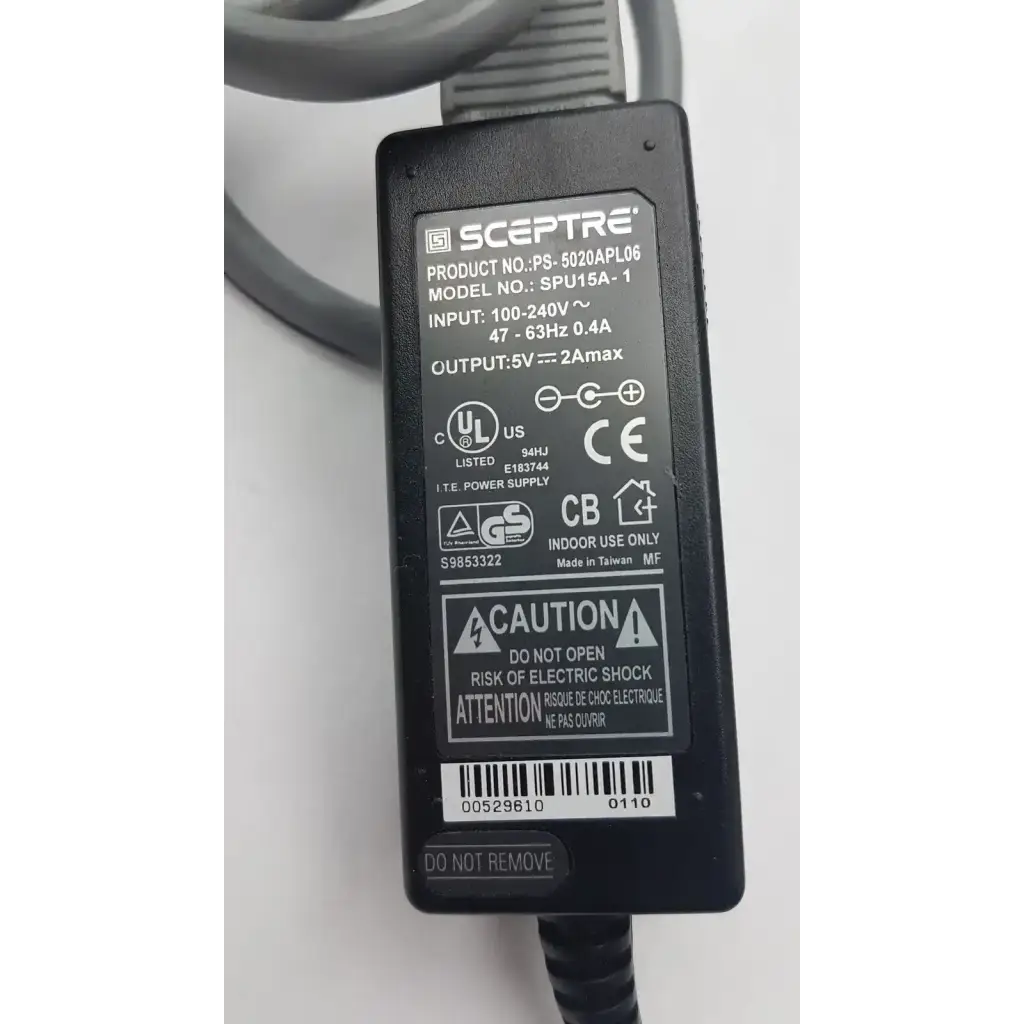 Black rectangular sceptre spu15a-1 15w switching power supply with gray cable for desktop use