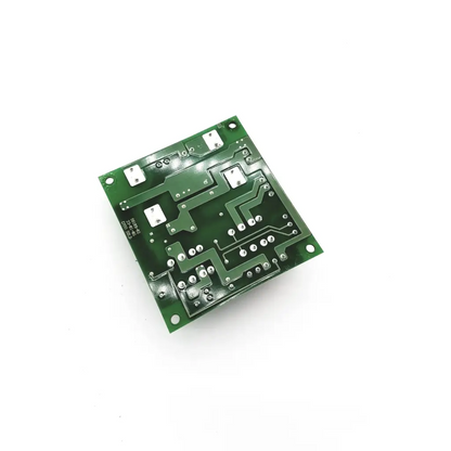 Green rectangular schrack pt370024 24vdc relay with silver soldered components and white square connectors
