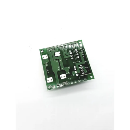 Green rectangular printed circuit board with silver soldered connections and white mounts for schrack pt370024 24vdc 10a relay