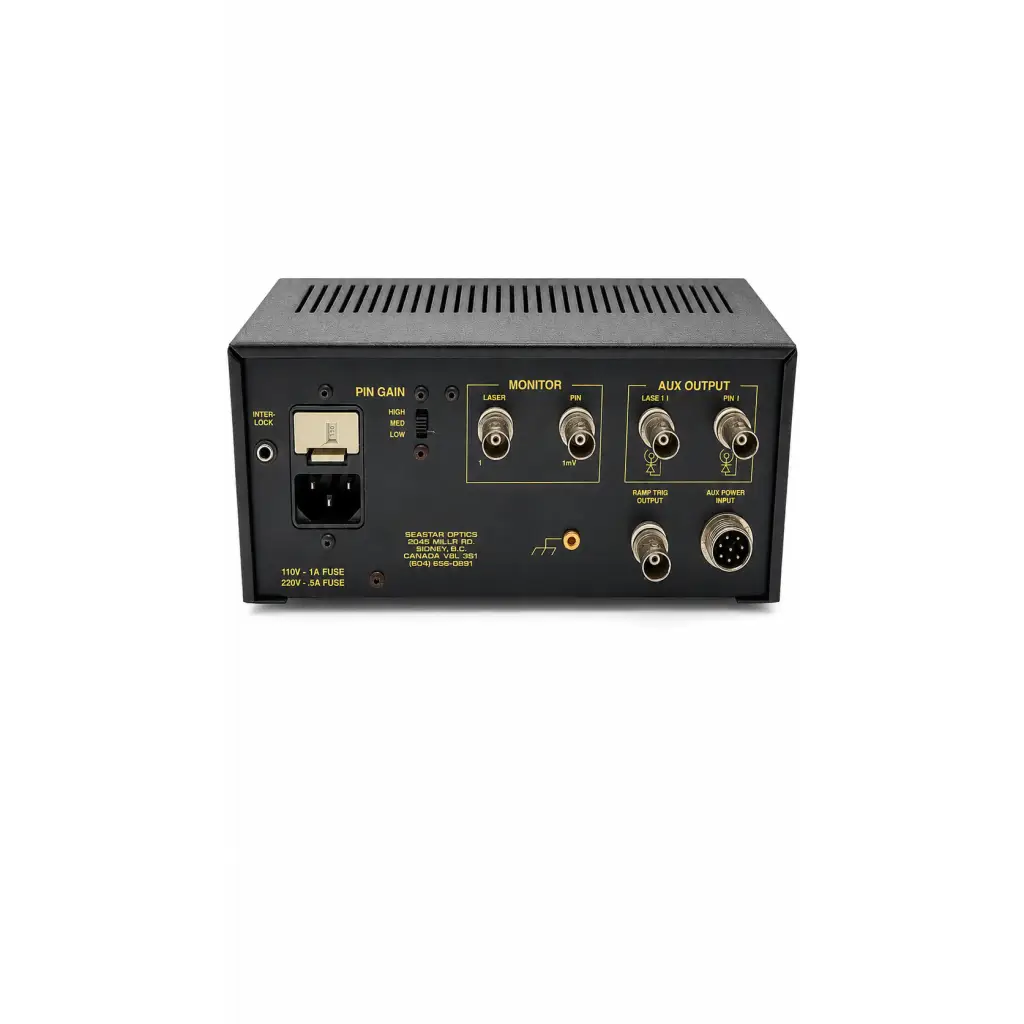 Black rectangular seastar optics ld-2000 biomed certified laser diode driver with multiple ports and labeled controls
