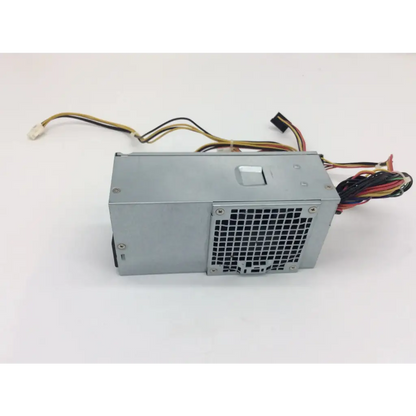 Silver metallic sff pc 240w power supply for dell optiplex with grid vent and multicolored cables at the back side