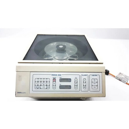 Beige shandon life sciences 74000102 cytospin 3 centrifuge with digital control panel and transparent rotor chamber