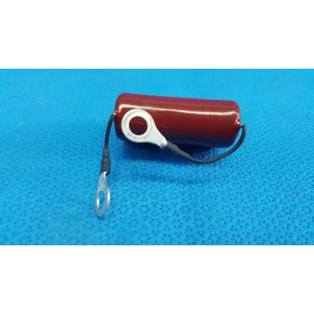 Red cylindrical glossy mpp film capacitor with black wires for Topcon retinal camera by Shizuki 4.7K 630V