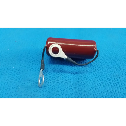 Red cylindrical glossy mpp film capacitor with black wires for Topcon retinal camera by Shizuki 4.7K 630V