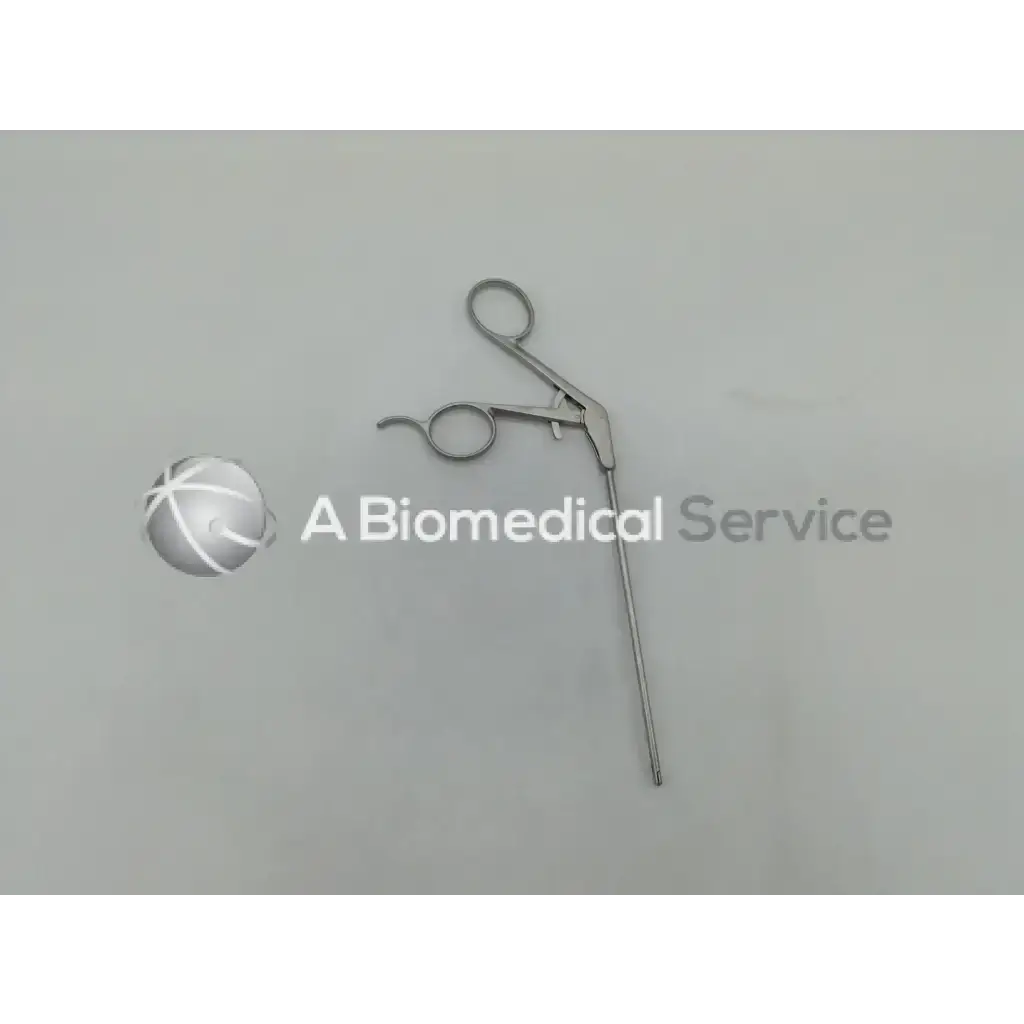 Silver shutt linvatec surgical arthroscopic grasping forceps with curved handles and long slender shaft for precision use