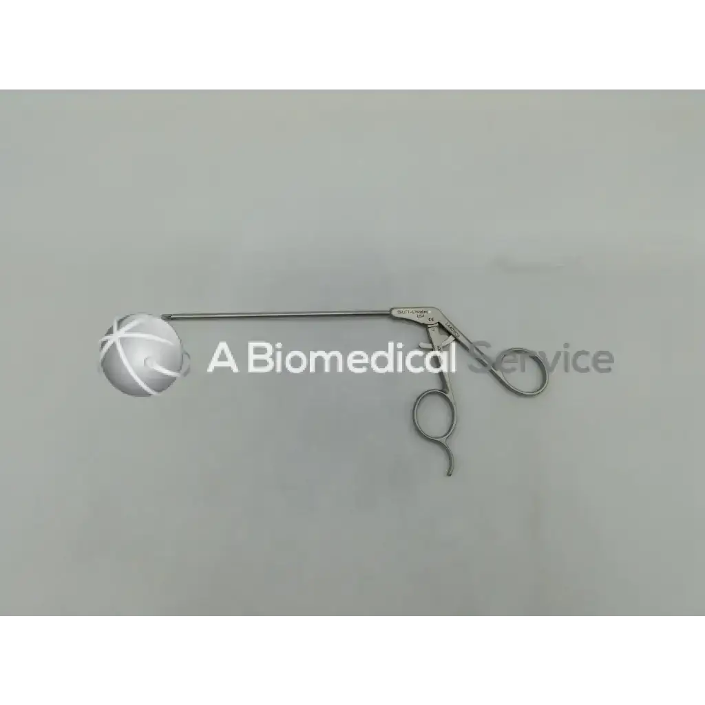 Silver shutt linvatec surgical arthroscopic grasping forceps with long slender handle and curved gripping ends