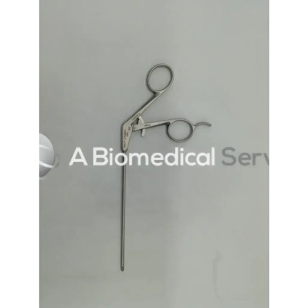 Silver shutt linvatec surgical arthroscopic grasping forceps with long slender handle and circular finger loops