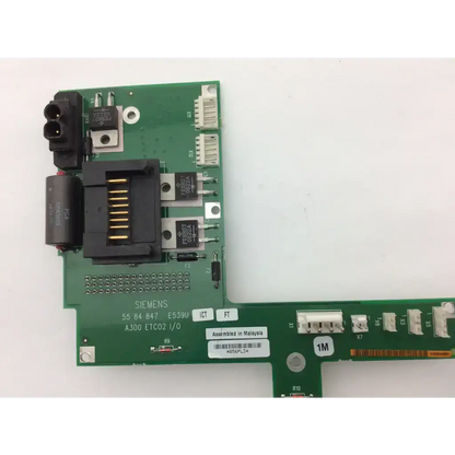 Green siemens e539u a300 et302 i/o module with black connectors and gold pins in the siemens 55 84 847 e539u a300 et302 i/o board