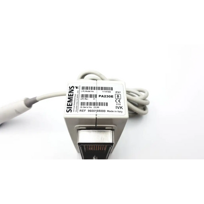 Siemens pa230e ultrasound transducer probe with white plastic housing silver connector and coiled gray cable