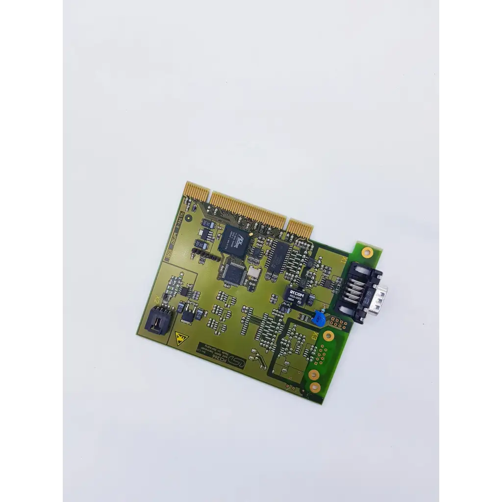 Green circuit board with gold contacts and black electronic components showing siemens pci266 nibp assembly board