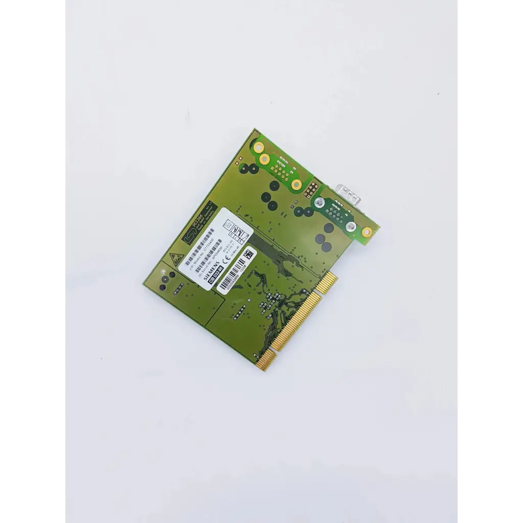 Green siemens pci266 pcie expansion card with gold contacts and white label featuring spacelabs mpc860 cpu nibp assembly board