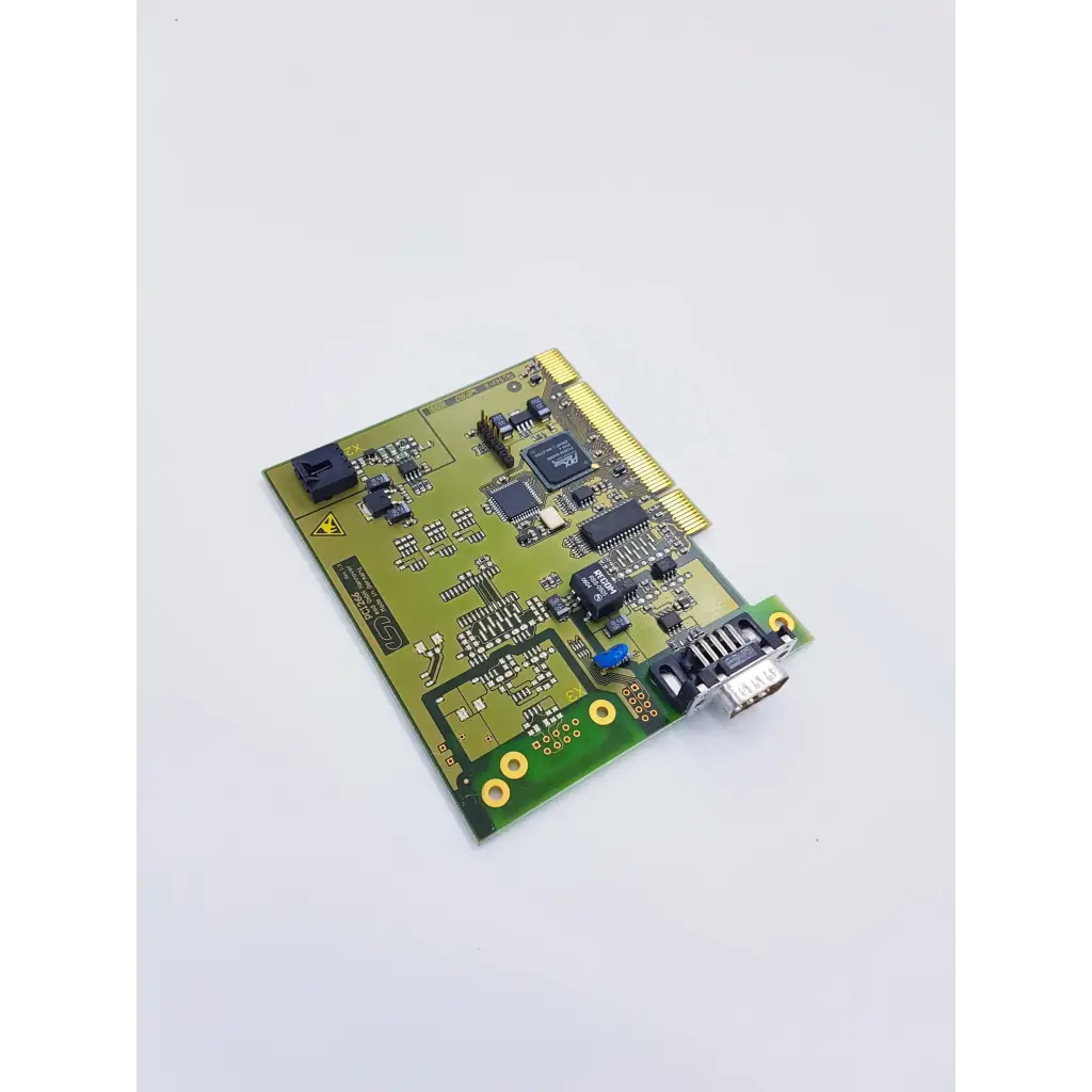 Green siemens pci266 printed circuit board with black silver components gold edge connector and usb port for nibp assembly board