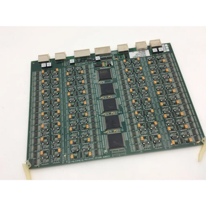 Green circuit board with black integrated circuits and beige connectors for siemens ultrasound g40 tr board model 10010905