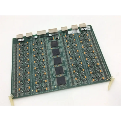 Green circuit board with black integrated circuits and gold connectors for siemens ultrasound g40 tr board model 10010905