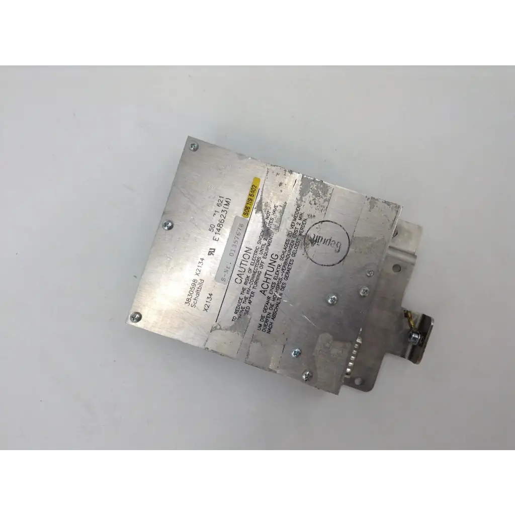 Silver metallic siemens e148623m industrial control module with screws labels and stamped logo for c-arm systems