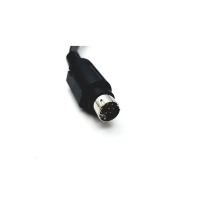 Black plastic connector with metallic 9-pin circular interface on the back of silex sx-500 wireless serial device server
