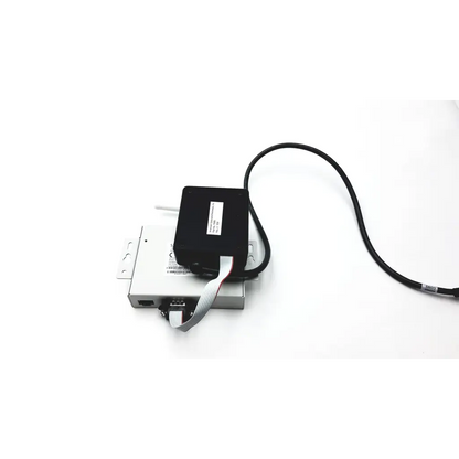 Black silicon sx-500 wireless serial device server with silver metallic base and connected cables for serial device use