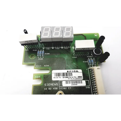 Green printed circuit board with white digital display and black components for sirona d3302 dental unit regulator board