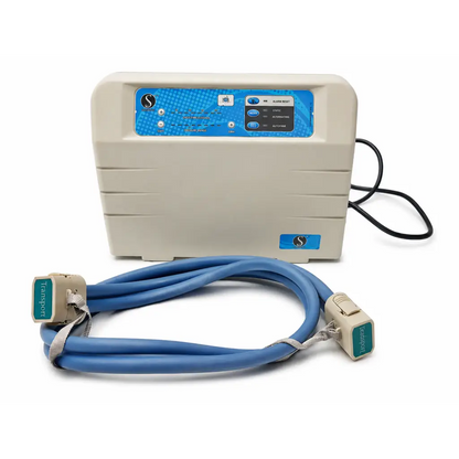 Beige plastic sizewise pulsate low air loss control unit with blue panel and transport hose connectors