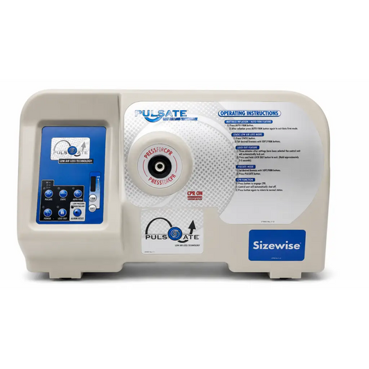 Beige sizewise pulsate low air loss technology cpr device with blue control panel and unit