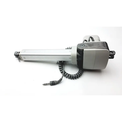Silver and black skf actuation max30 200mm linear electric actuator with coiled cable and 3.5mm audio jack connector