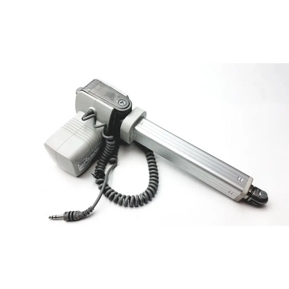 Silver and black skf actuation max30 200mm linear actuator with electric door operator and coiled cable control unit