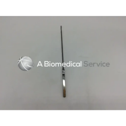 A sleek metallic kevorkian–younge curette with a long slender shaft and curved handle featuring basket ad5-12