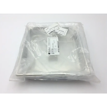A sterile square sklar tray 13 7/8x12 7/8x2.5 with metallic finish and clear plastic packaging aci-157 1-10-23-2nj